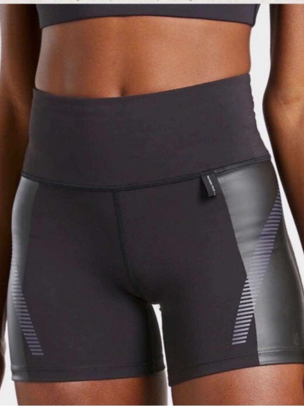 Athleta Allyson Felix High-Waist Black Bike Shorts with Gloss Accent